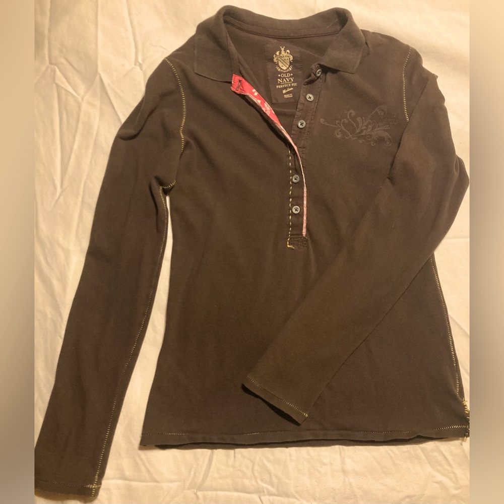 Old Navy women’s Perfect Fit long sleeve rugby polo shirt medium
